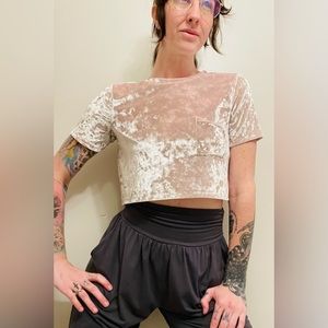 Forever 21 Baby Pink Crushed Velvet Crop